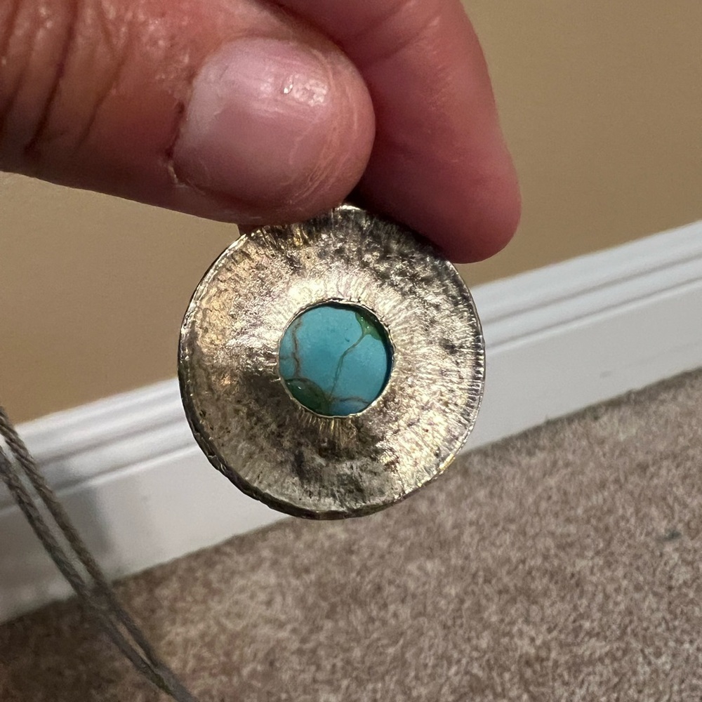 Turquoise and Silver Pendant Necklace - Picture 6 of 6